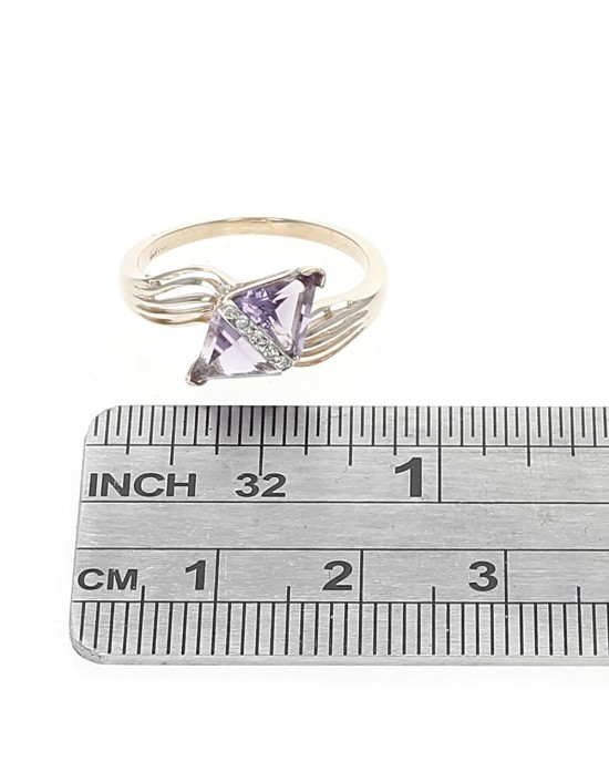 Trillion Amethyst and Diamond Ring
